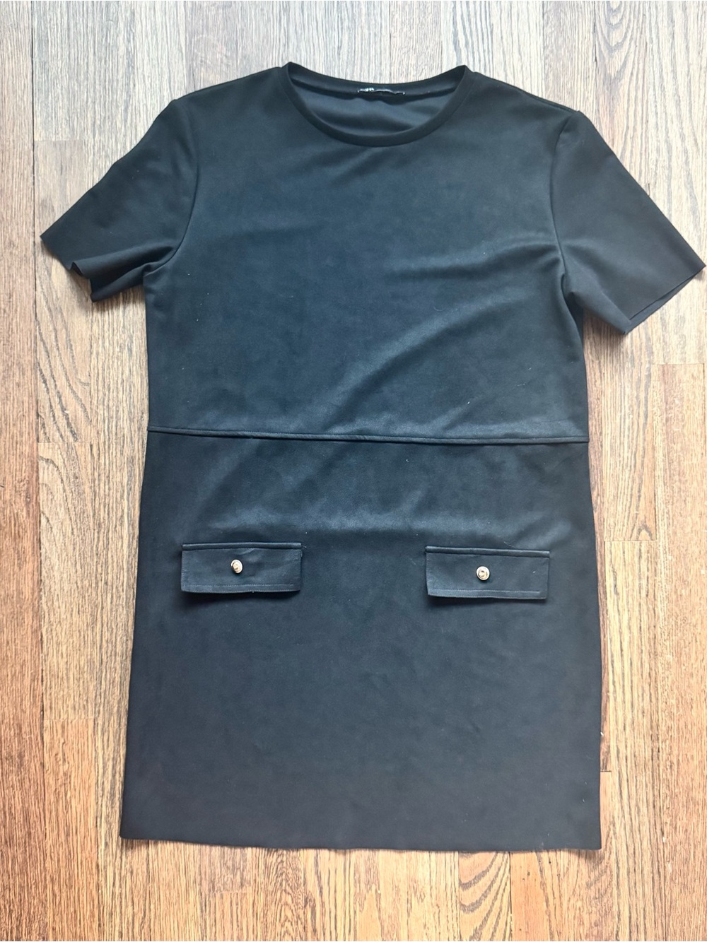 Zara Classic Black Short Sleeve Pocket Dress gold Buttons